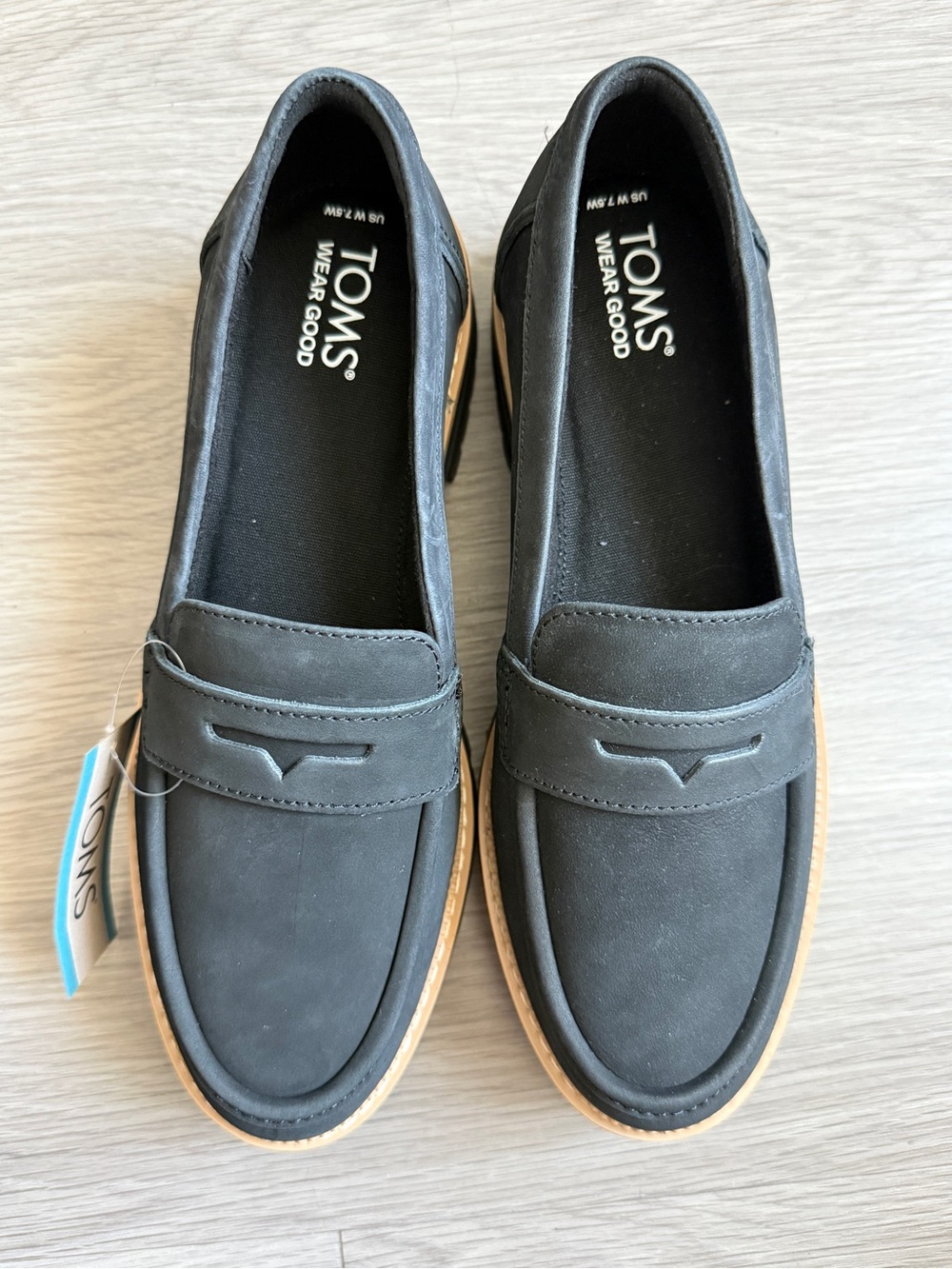 Toms Cara Loafers Black Wide Width Leather | Size 7.5W NWT - Picture 2 of 7